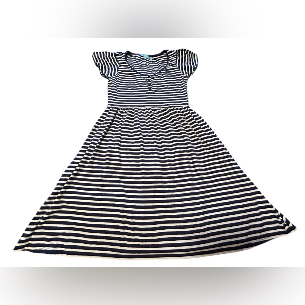 Draper James Navy and White sailor Striped Casual Fit-and-Flare Dress